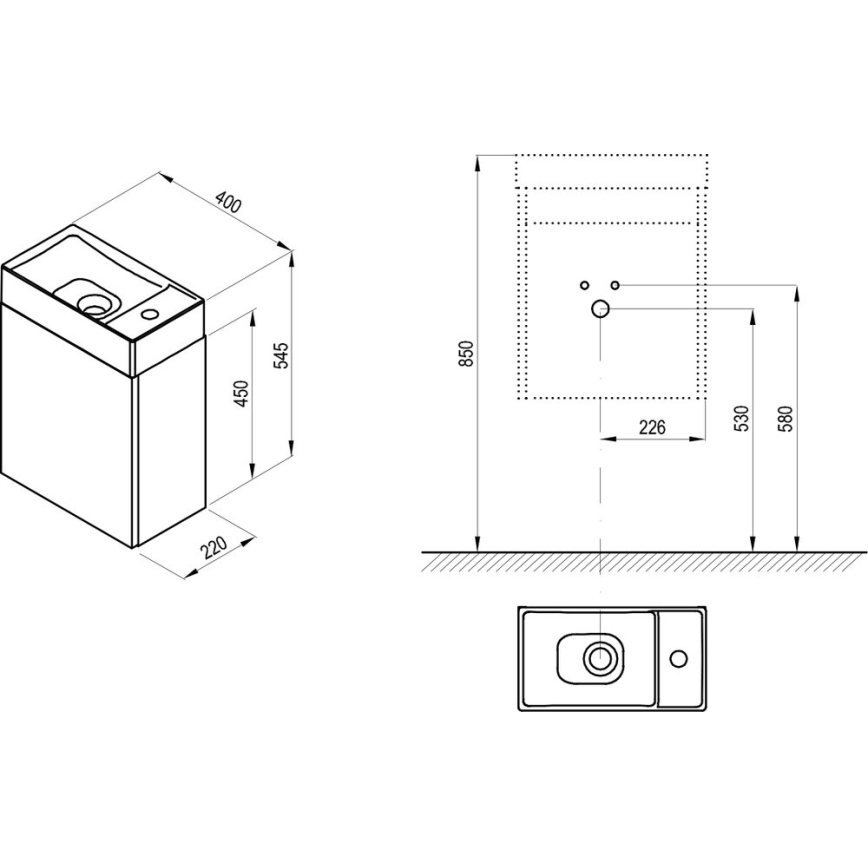 Ravak X000001386 - VEDA allaskaappi 54,5x40 cm, valkoinen
