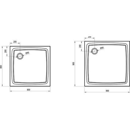 Ravak XA037711010 - PERSEUS neliönmuotoinen suihkuallas 90x90 cm valkoinen