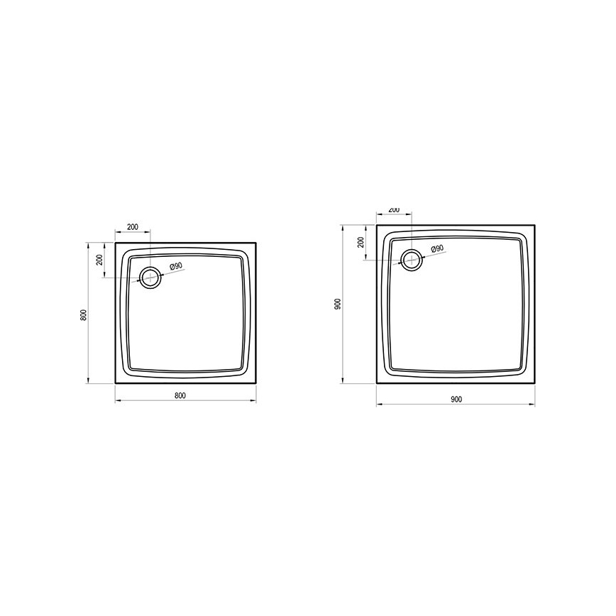 Ravak XA037711010 - PERSEUS neliönmuotoinen suihkuallas 90x90 cm valkoinen