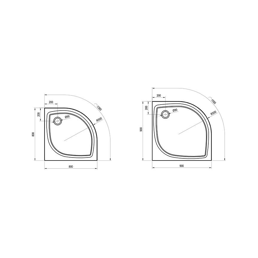 Ravak XA237711010 - ELIPSO neljänneksen muotoinen suihkualusta 90x90 cm, valkoinen