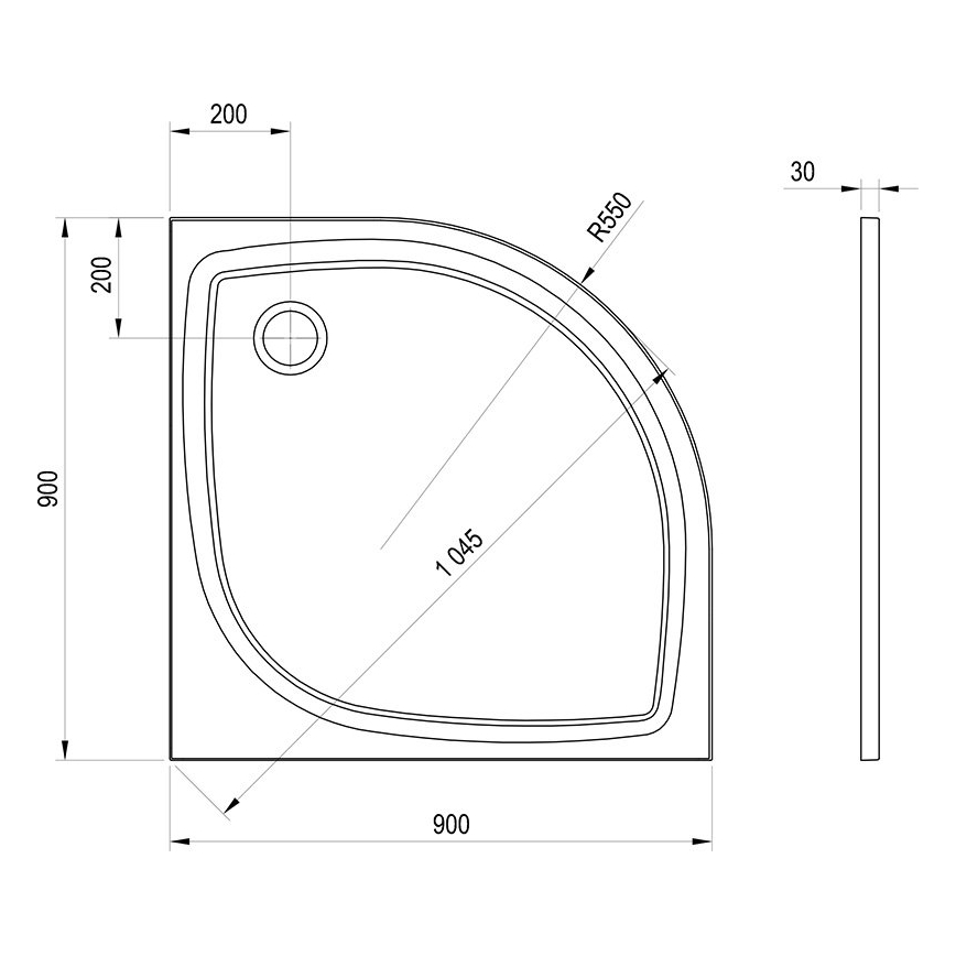 Ravak XA237711010B - ELIPSO neljänneksenympyrän muotoinen suihkualusta 90 x 90 cm, valkoinen
