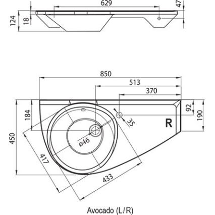Ravak XJ1P1100000 - Seinään kiinnitettävä pesuallas AVOCADO 85x45 cm valettu marmori/valkoinen