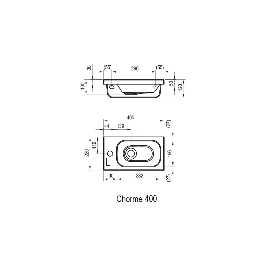 Ravak XJGP1100000 - Seinään asennettava pesuallas CHROME 40x22 cm valettu marmori/valkoinen