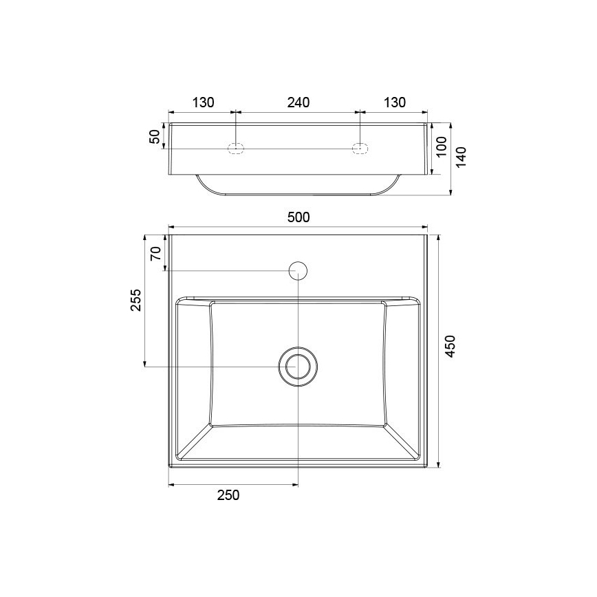 Ravak XJO01250000 - Seinäkiinnitteinen pesuallas NATURAL 50x45 cm valettu marmori/valkoinen