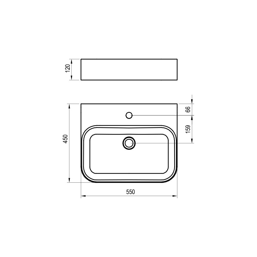 Ravak XJX01155006 - Tasolle asennettava pesuallas CERAMIC SLIM 55x45 cm keramiikka/valkoinen