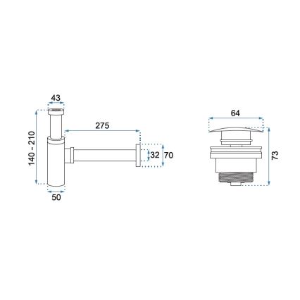 REA-A5215 - Pesualtaan viemärisifoni CLICK-CLACK-tulppatoiminnolla, Ø 6,4 cm, mattamusta