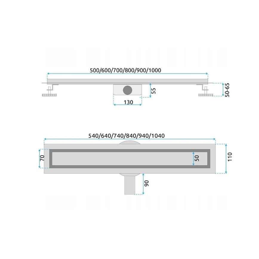REA-G5808 - NEOX PRO 70 cm lineaarinen lattiakaivo, ruostumaton teräs