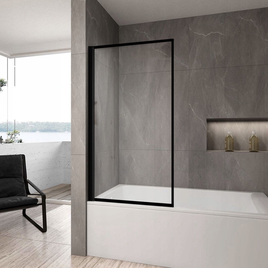 REA-K7390 - Kylpyammeen lasiseinä LAGOS 140x80 cm musta/kirkas