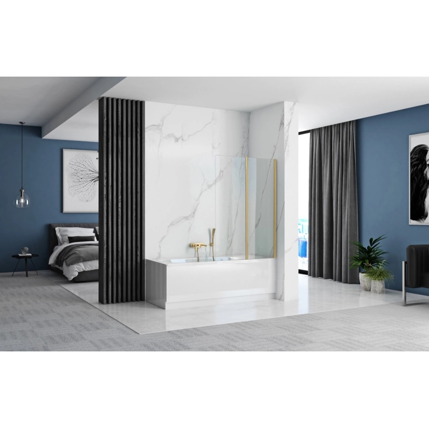 REA-K9777 - Taitettava ammeen suihkuseinä AGAT 140x100 cm harjattu kulta/kirkas