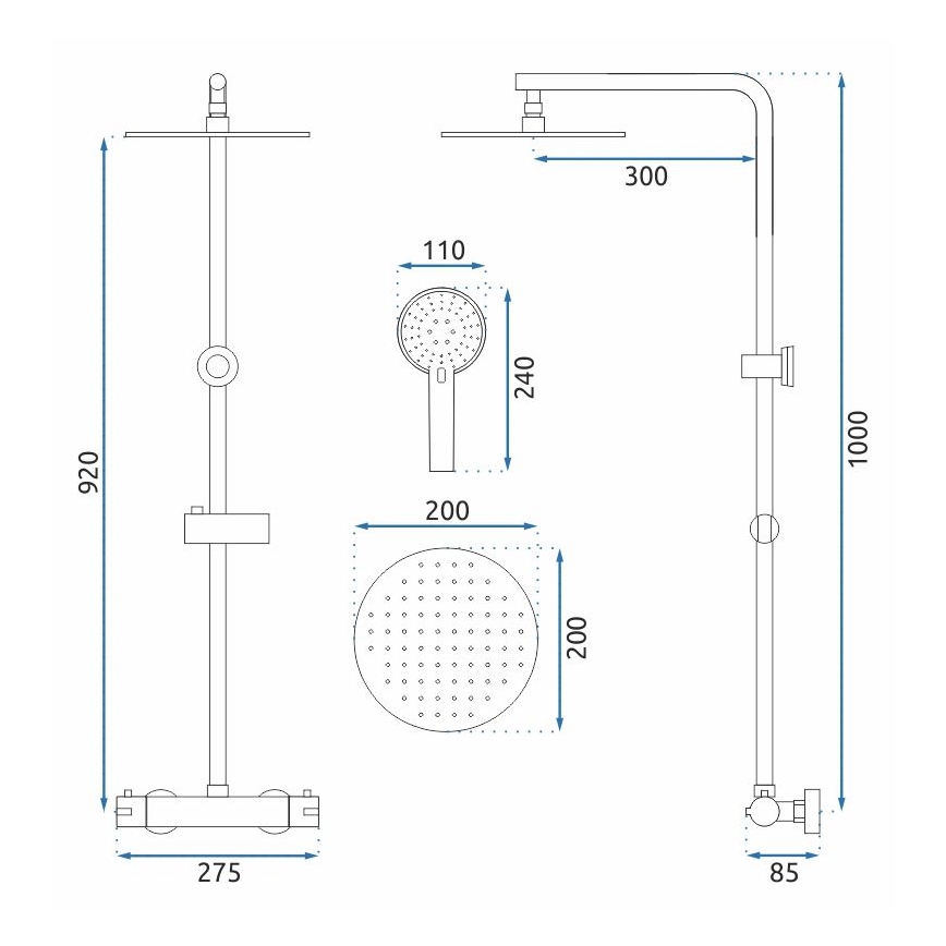 REA-P8804 - Suihkusetti termostaattisella hanalla BLISS mattamusta