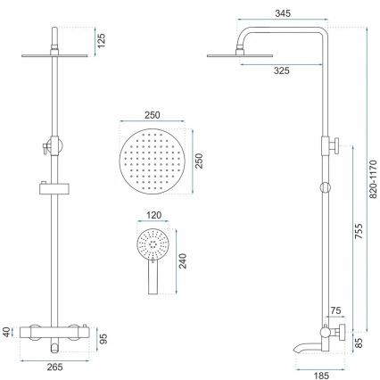 REA-P8807 - Suihkusetti termostaattisella hanalla LUNGO harjattu kupari