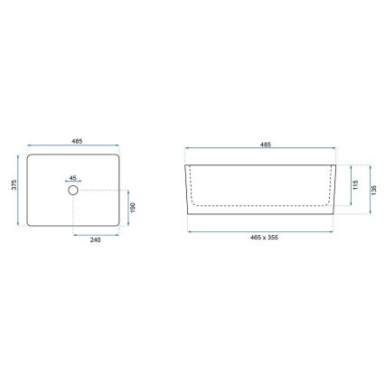 REA-U0669 - Tasoon asennettava pesuallas ANITA 37,5x48,5 cm keramiikka/kiiltävä valkoinen