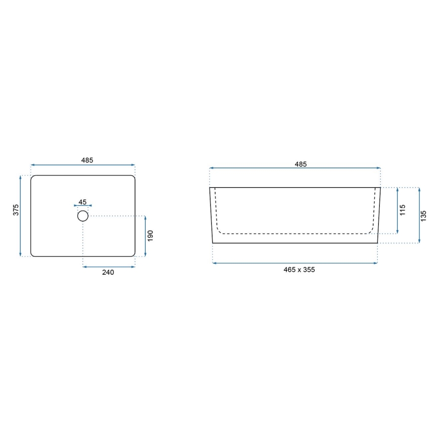 REA-U0669 - Tasoon asennettava pesuallas ANITA 37,5x48,5 cm keramiikka/kiiltävä valkoinen