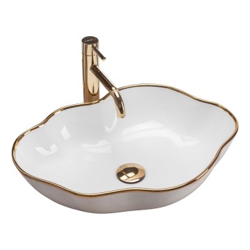 REA-U0696 - Pöytätason pesuallas PEARL 38x50,5 cm keramiikka/kiiltävä valkoinen/kultainen