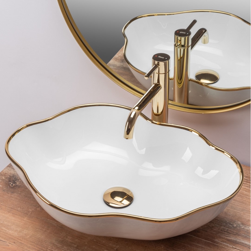 REA-U0696 - Pöytätason pesuallas PEARL 38x50,5 cm keramiikka/kiiltävä valkoinen/kultainen