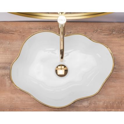 REA-U0696 - Pöytätason pesuallas PEARL 38x50,5 cm keramiikka/kiiltävä valkoinen/kultainen