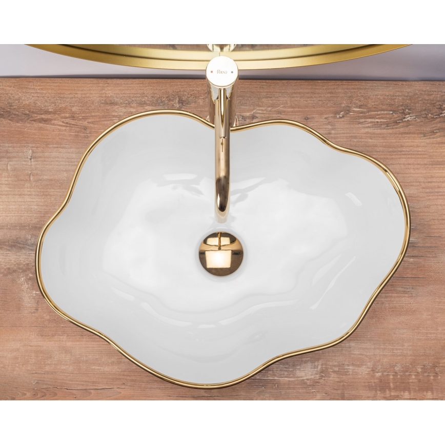 REA-U0696 - Pöytätason pesuallas PEARL 38x50,5 cm keramiikka/kiiltävä valkoinen/kultainen
