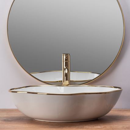 REA-U0696 - Pöytätason pesuallas PEARL 38x50,5 cm keramiikka/kiiltävä valkoinen/kultainen