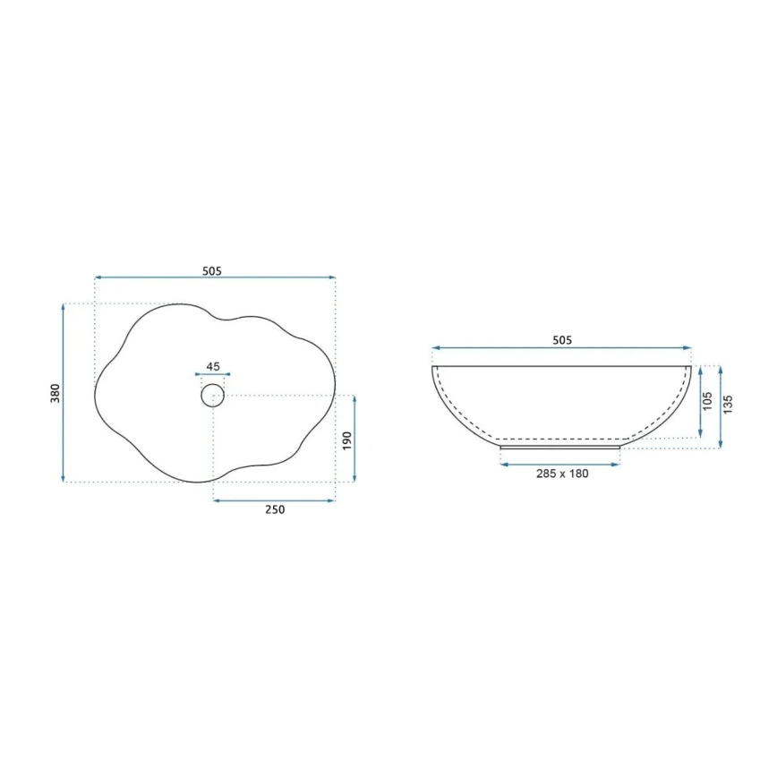 REA-U0696 - Pöytätason pesuallas PEARL 38x50,5 cm keramiikka/kiiltävä valkoinen/kultainen