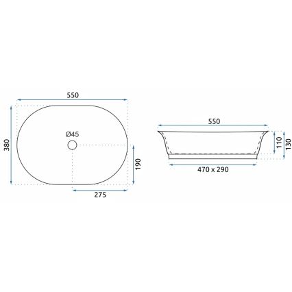 REA-U3305 -  Tason päälle asennettava pesuallas WILMA RUSTIC 38x55 cm keramiikka/kupari