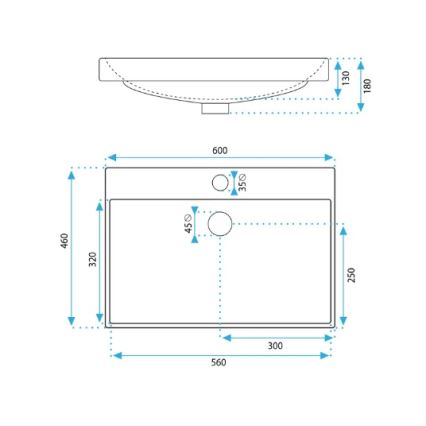 REA-U3326 - Upotettava pesuallas MANDY 46x60 cm keramiikka/kiiltävä valkoinen