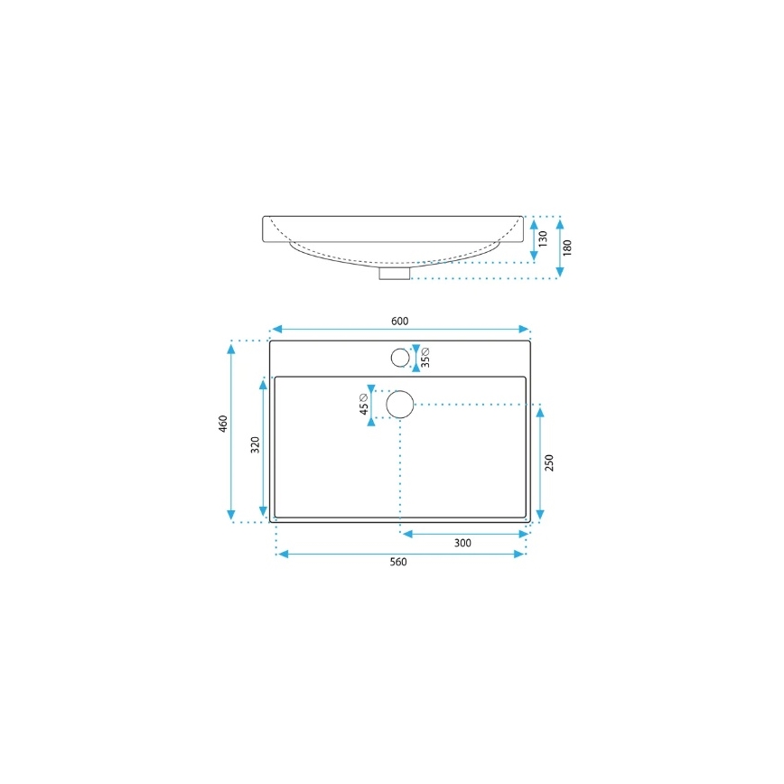 REA-U3326 - Upotettava pesuallas MANDY 46x60 cm keramiikka/kiiltävä valkoinen