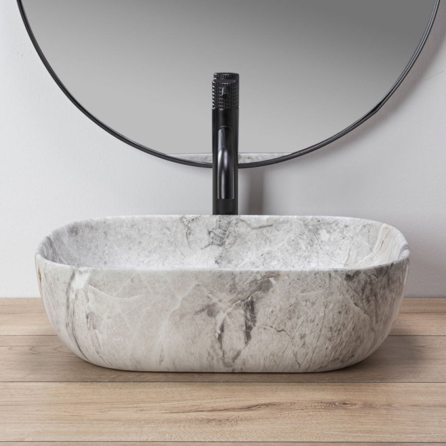 REA-U3800 - LIVIA 33,5x46,5 cm tasoon asennettava pesuallas, keramiikka/harmaa/kiven jäljitelmä