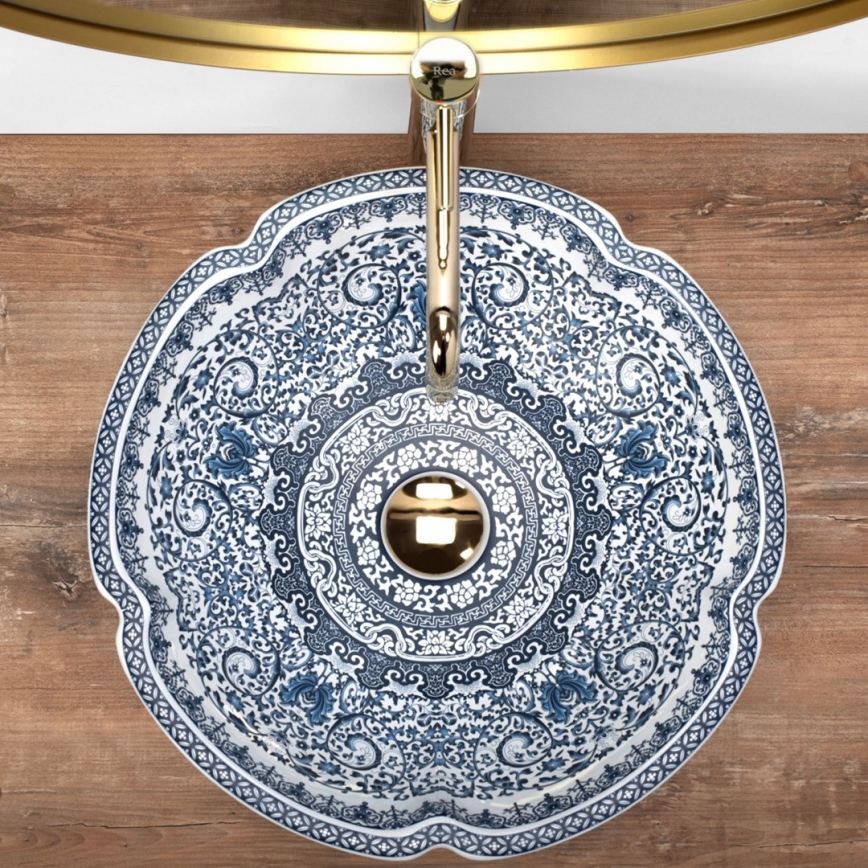 REA-U5666 - VIVIEN tasoon asennettava pesuallas, halkaisija 42,5 cm, keramiikka/ornamenttikuvio