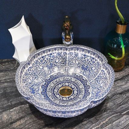 REA-U5666 - VIVIEN tasoon asennettava pesuallas, halkaisija 42,5 cm, keramiikka/ornamenttikuvio