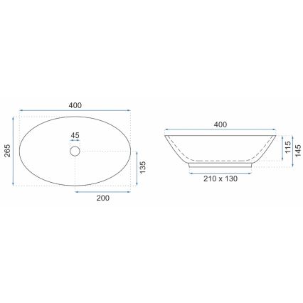 REA-U5804 - PAMELA MINI tasoon asennettava pesuallas 26,5x40 cm keramiikka/kiiltävä valkoinen