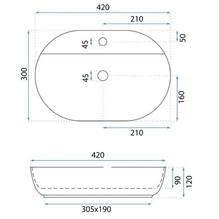 REA-U6617 - AURA pöytätasoallas 30x42 cm, keraaminen/kiiltävä valkoinen