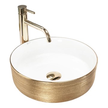 REA-U6630 - SAMI pöytätason pesuallas Ø 36 cm keramiikka/valkoinen/harjattu kulta