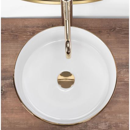 REA-U6630 - SAMI pöytätason pesuallas Ø 36 cm keramiikka/valkoinen/harjattu kulta