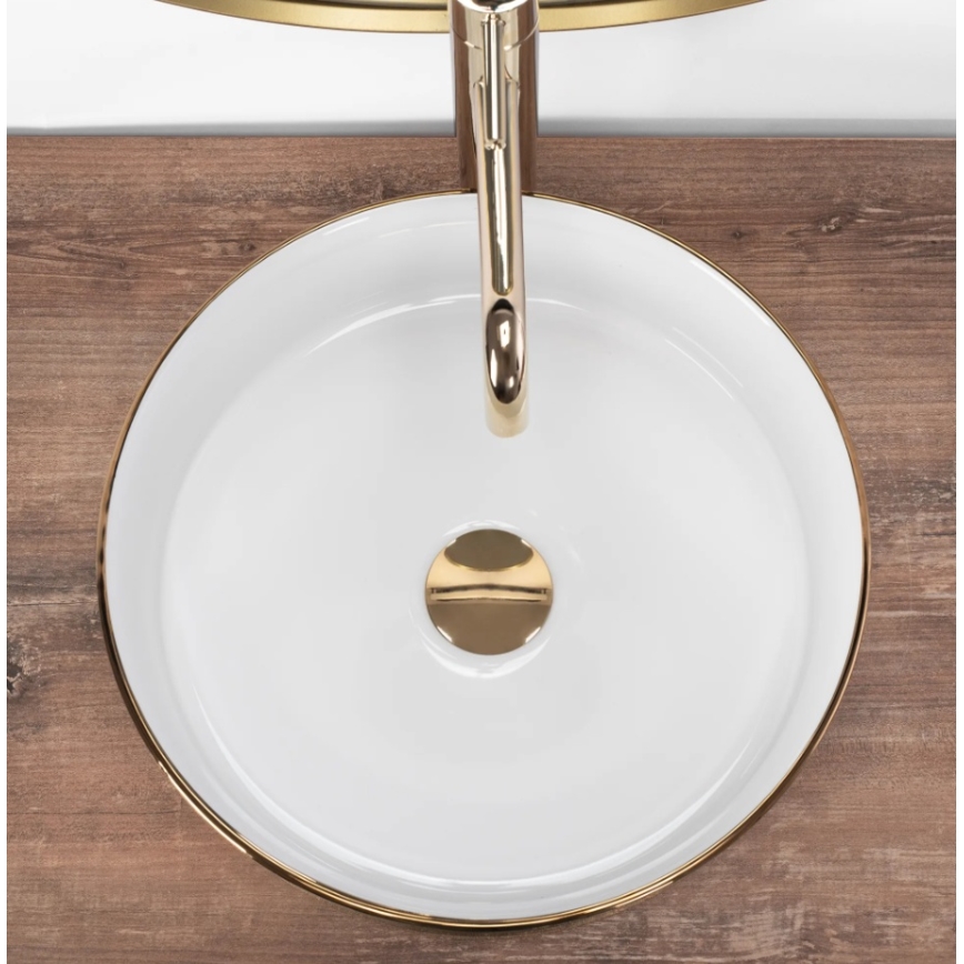 REA-U6630 - SAMI pöytätason pesuallas Ø 36 cm keramiikka/valkoinen/harjattu kulta