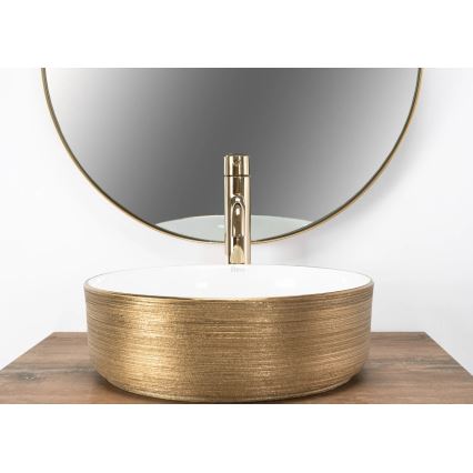 REA-U6630 - SAMI pöytätason pesuallas Ø 36 cm keramiikka/valkoinen/harjattu kulta