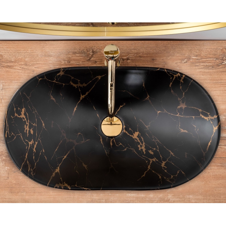 REA-U7478 - Pöytätason pesuallas ROYAL 36x62 cm keramiikka/musta/marmorikuviointi