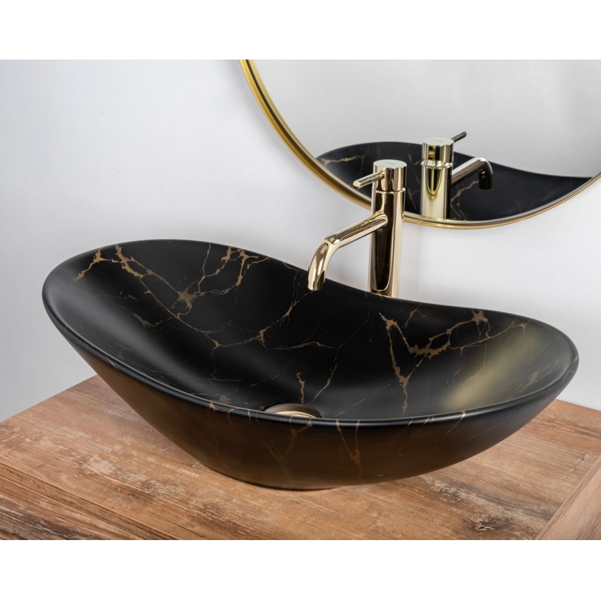 REA-U7478 - Pöytätason pesuallas ROYAL 36x62 cm keramiikka/musta/marmorikuviointi