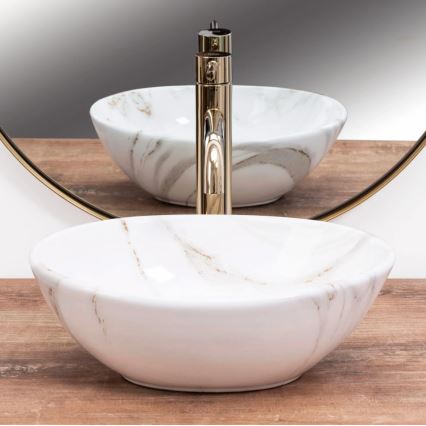 REA-U8014 - Pöytätason pesuallas SOFIA MINI 27x34 cm, keramiikka/marmorikuvio