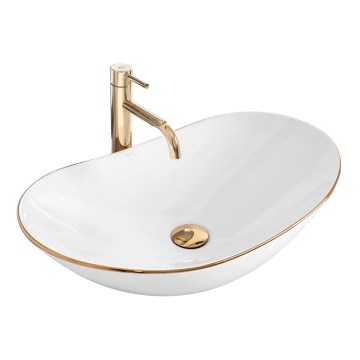 REA-U8570 - Tason päälle asennettava pesuallas ROYAL 36x62 cm keramiikka/kiiltävä valkoinen/kultainen