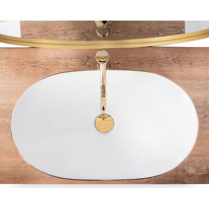 REA-U8570 - Tason päälle asennettava pesuallas ROYAL 36x62 cm keramiikka/kiiltävä valkoinen/kultainen