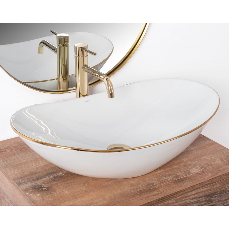 REA-U8570 - Tason päälle asennettava pesuallas ROYAL 36x62 cm keramiikka/kiiltävä valkoinen/kultainen