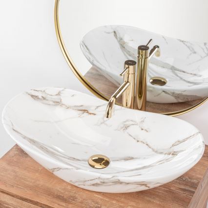 REA-U8597 - Tasoon asennettava pesuallas ROYAL 36x62 cm keraamiikka/marmorin kuviointi