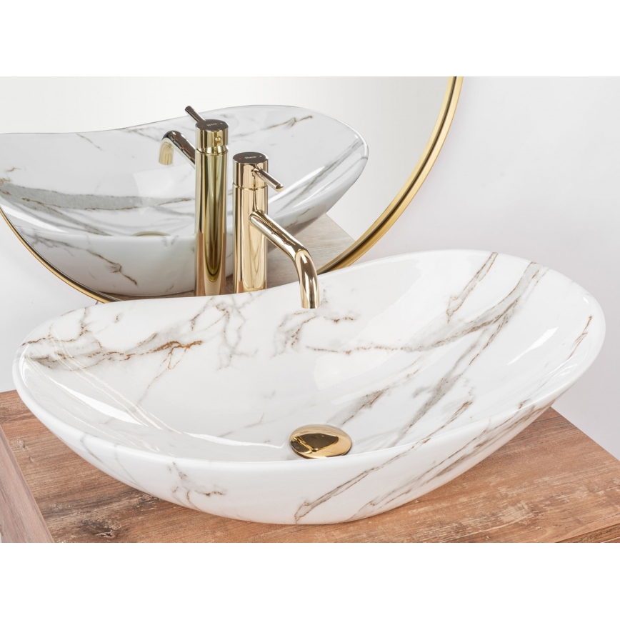 REA-U8597 - Tasoon asennettava pesuallas ROYAL 36x62 cm keraamiikka/marmorin kuviointi