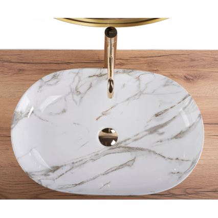 REA-U9656 - Tasoon asennettava pesuallas CLEO 41x60,5 cm keraaminen/marmorikuvio