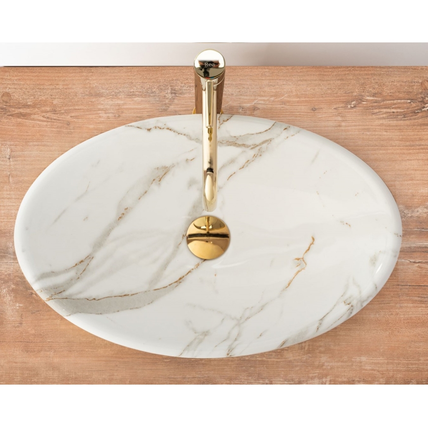 REA-U9685 - Tasoon asennettava pesuallas PAMELA 33x53 cm keramiikka/marmorikuvio