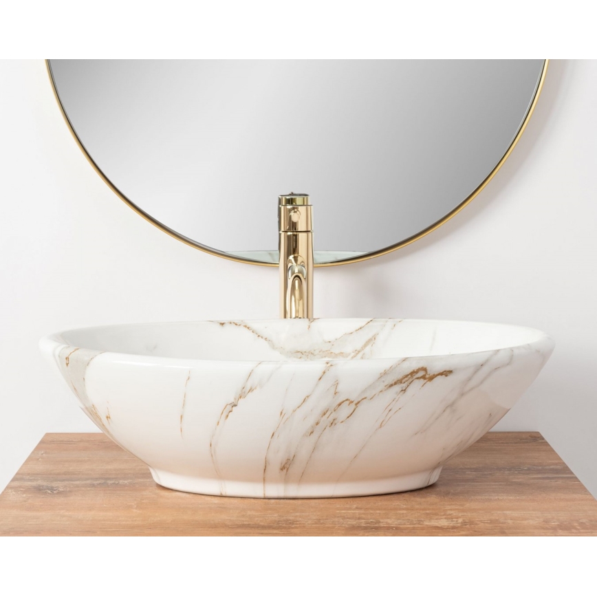 REA-U9685 - Tasoon asennettava pesuallas PAMELA 33x53 cm keramiikka/marmorikuvio