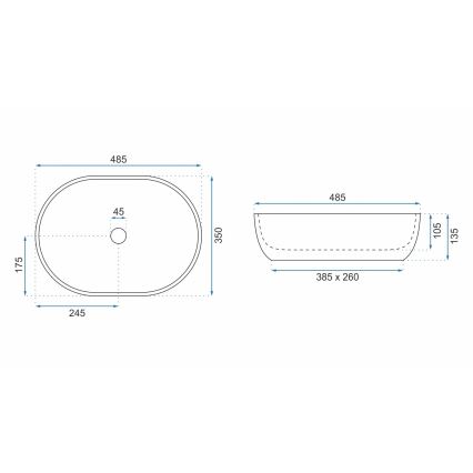 REA-U9888 - Pöytätason pesuallas LARA 35x48,5 cm, keramiikka/kivi-ilme