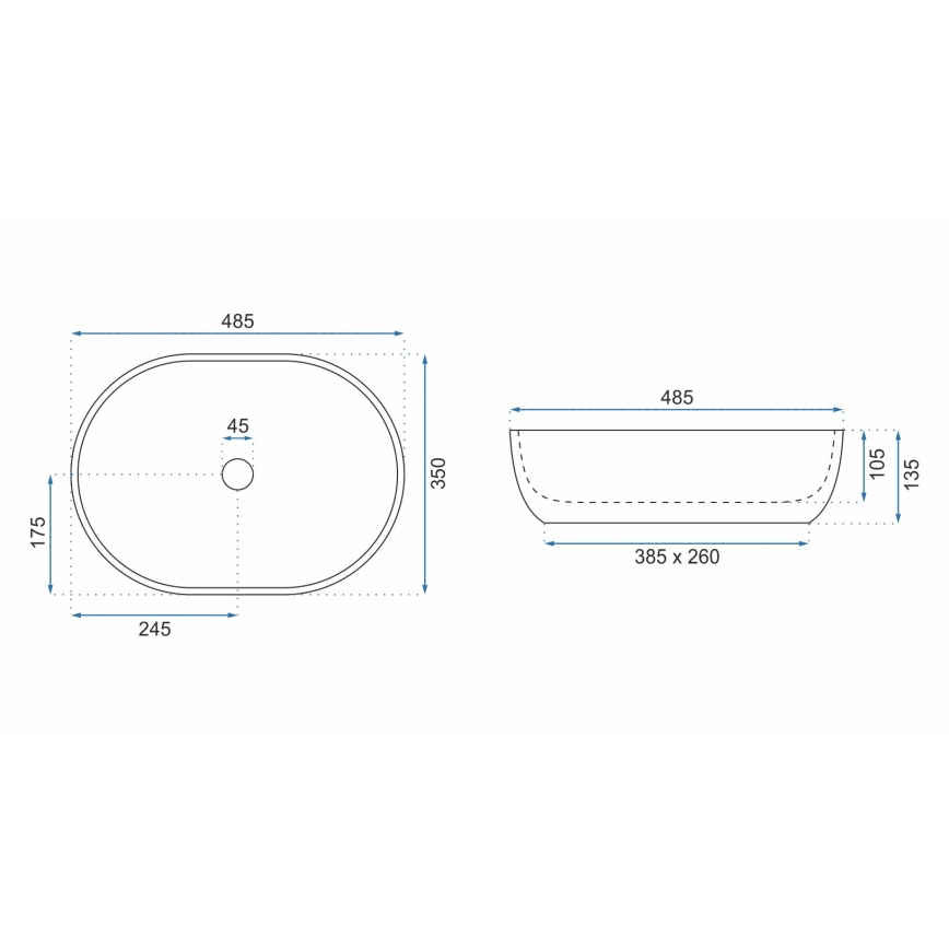 REA-U9888 - Pöytätason pesuallas LARA 35x48,5 cm, keramiikka/kivi-ilme