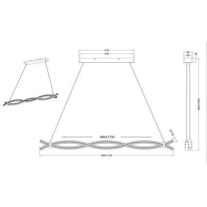 Reality - LED-kattokruunu johdossa WAVE LED/16W/230V + LED/9W
