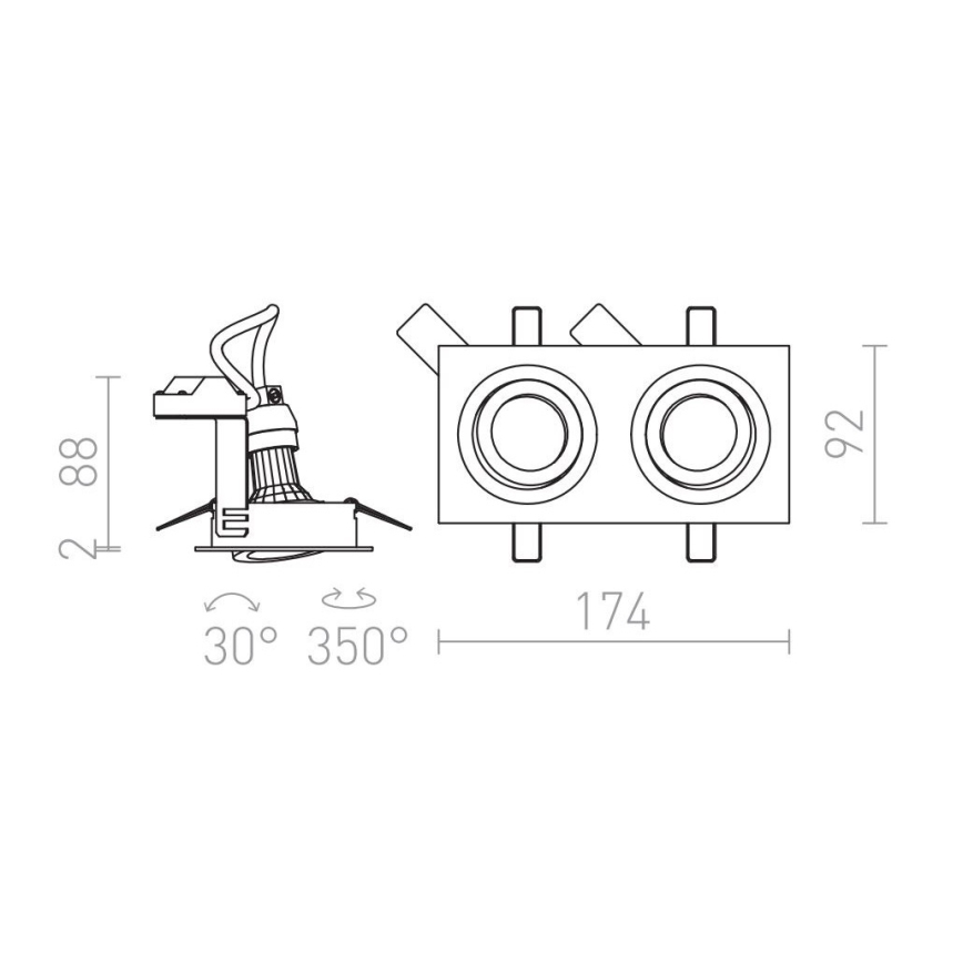 RED - Design Rendl - R12713- Upotettu valo PASADENA 2xGU10/50W/230V